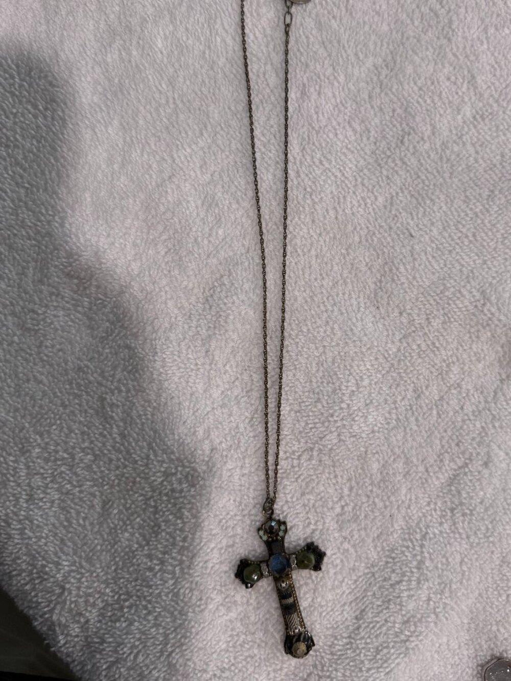 Ayala Bar Cross Pendant Necklace Mixed Stone Antique Silver Tone Betty